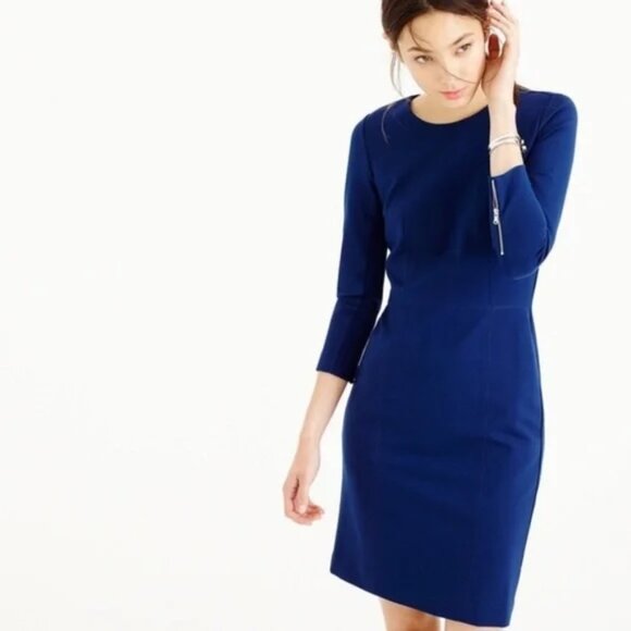 J. Crew Dresses & Skirts - J Crew Structured Knit Zip Sheath Dress (Blue / 0) (Style B6128)